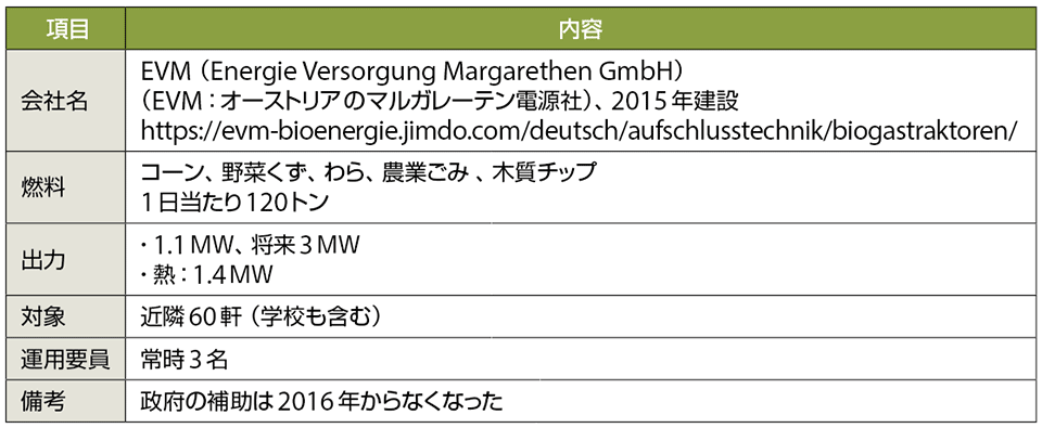 表1　オーストリアのバイオマス発電会社「EVM」のプロフィール