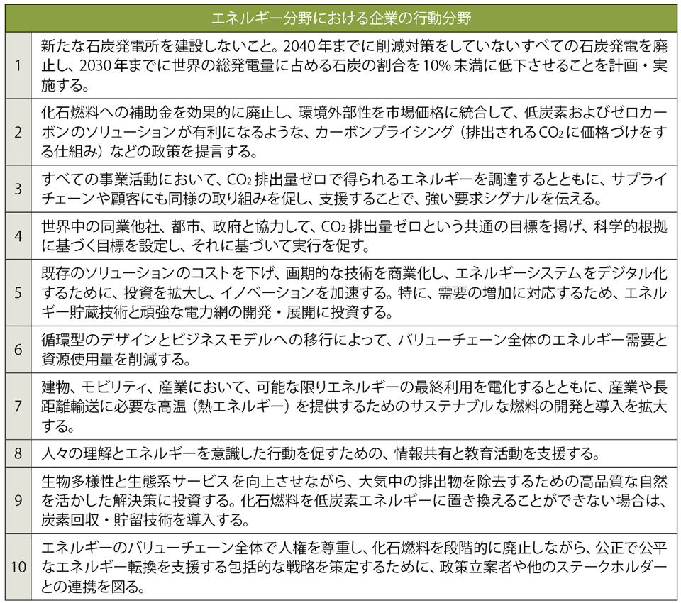 表4　エネルギー分野における企業の行動分野