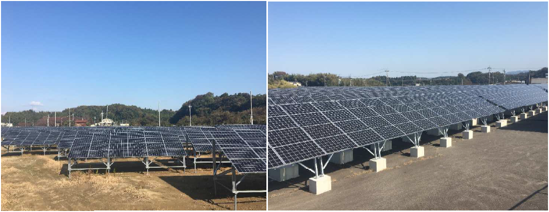 図　福井・三国第一メガソーラー発電所（左）と福井・三国第二メガソーラー発電所（右）
