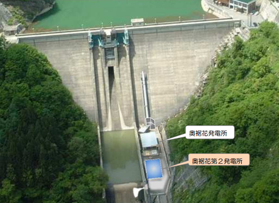 図　奥裾花第2発電所の完成予想図。奥裾花発電所に隣接している