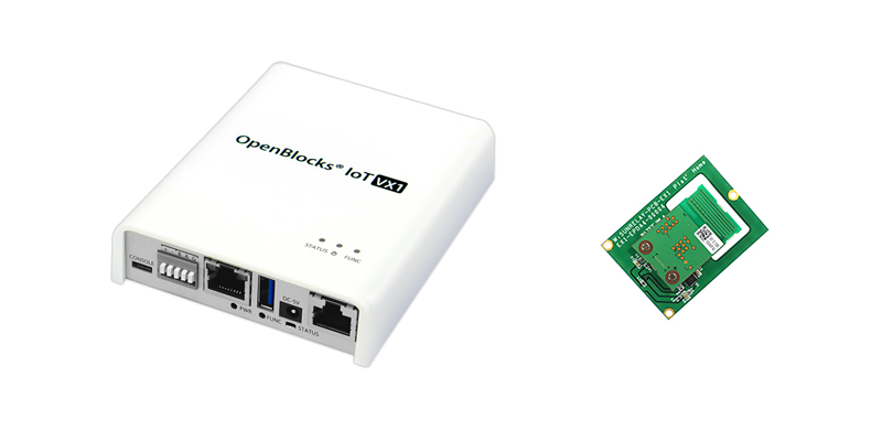 図　OpenBlocks IoT VX1（左）と内蔵拡張モジュールの例（右）