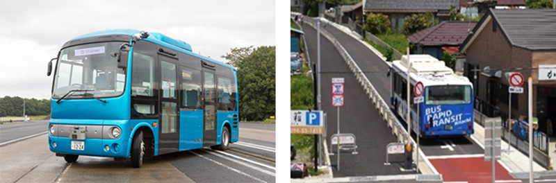 図　今回の実証走行に使用する車両（左）と、実証走行のコースの一部（右）